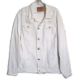 Carbon White Distressed Cotton Denim Trucker Jacket Men Size XXL  XLNT
